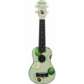 Укулеле (гавайские мини-гитары) Укулеле сопрано PLUS-70 AVOCADO, верхняя дека липа, корпус пластик, рисунок авокадо, DNT-63699 