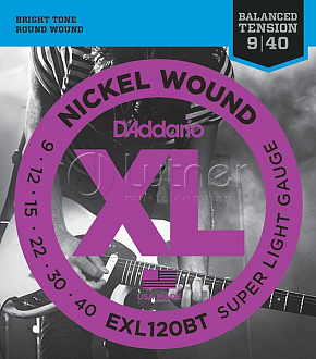 Струны Струны для электрогитары EXL120BT NICKEL WOUND Super Light 9-40  